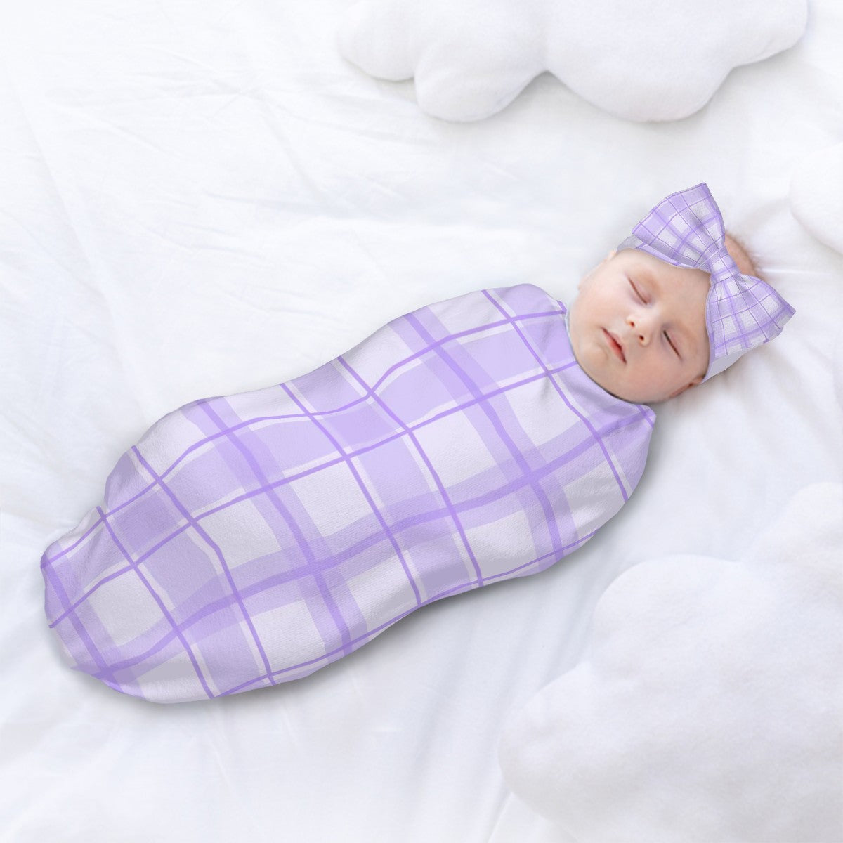 Baby Swaddle Sack with Baby Headbands Purple Checkered