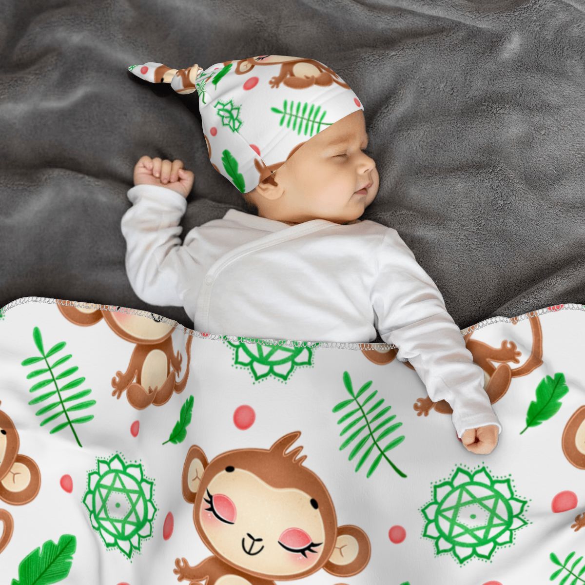 Baby Swaddle Blanket & Beanie Hat Set