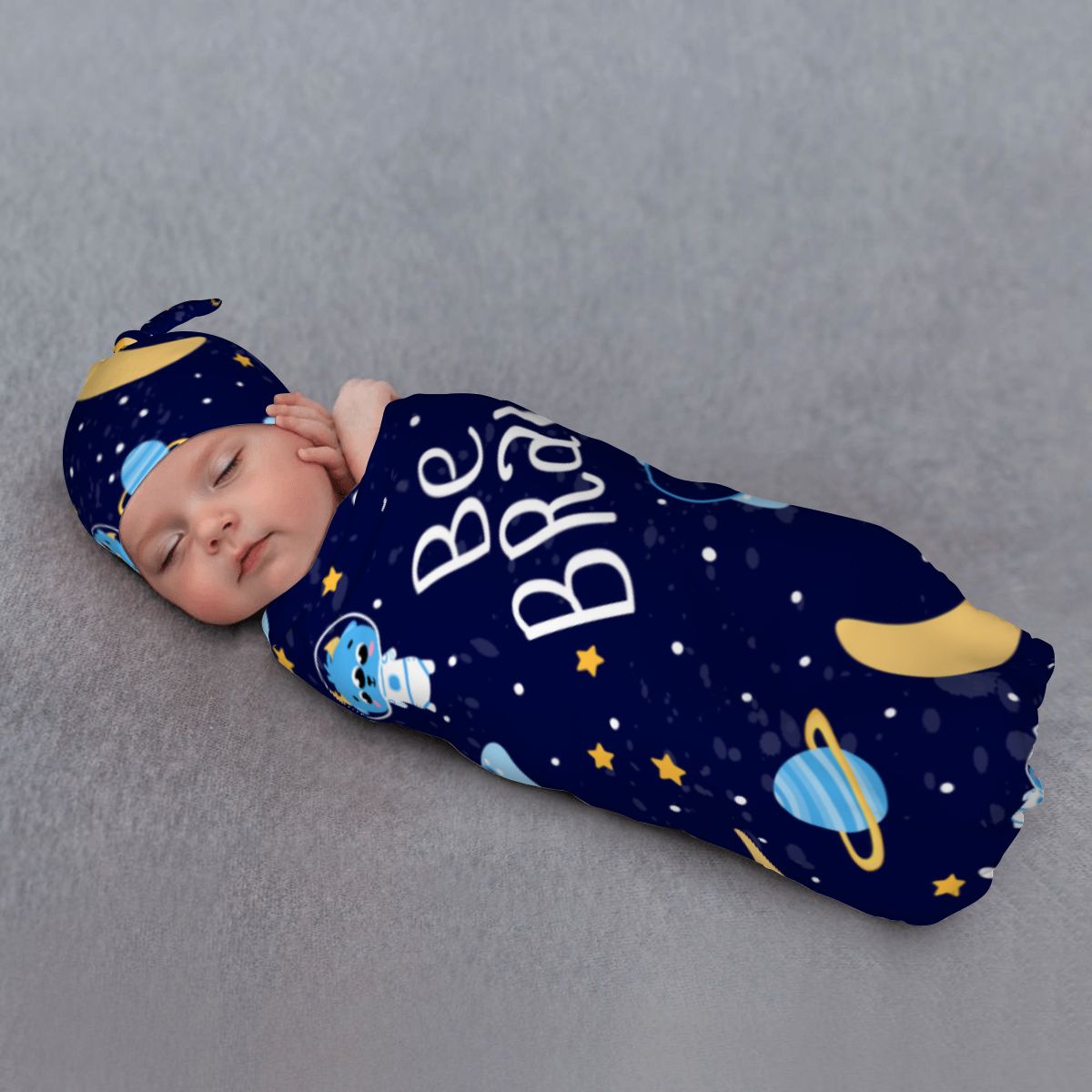 Baby Swaddle Blanket & Beanie Hat Set