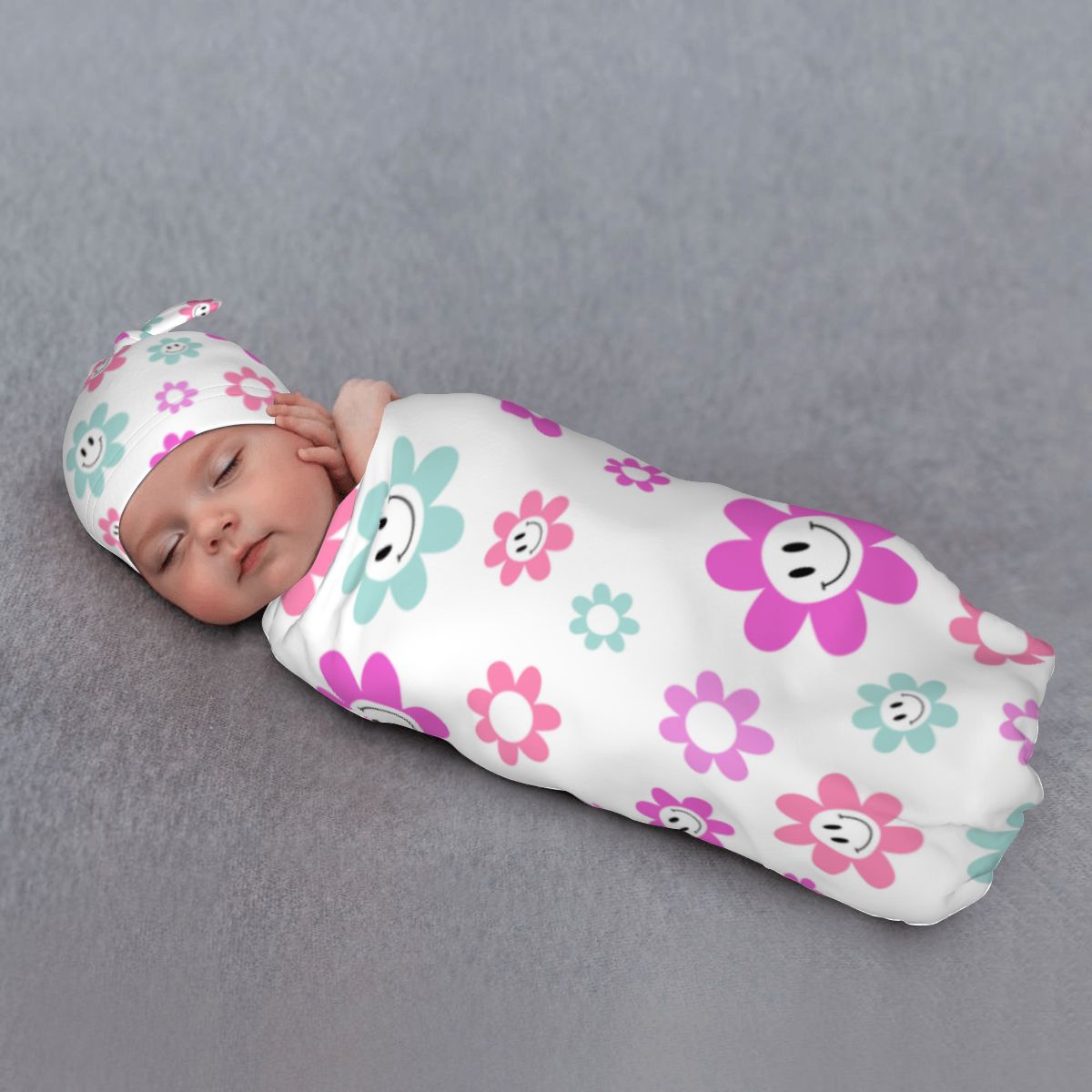 Baby Swaddle Blanket & Beanie Hat Set