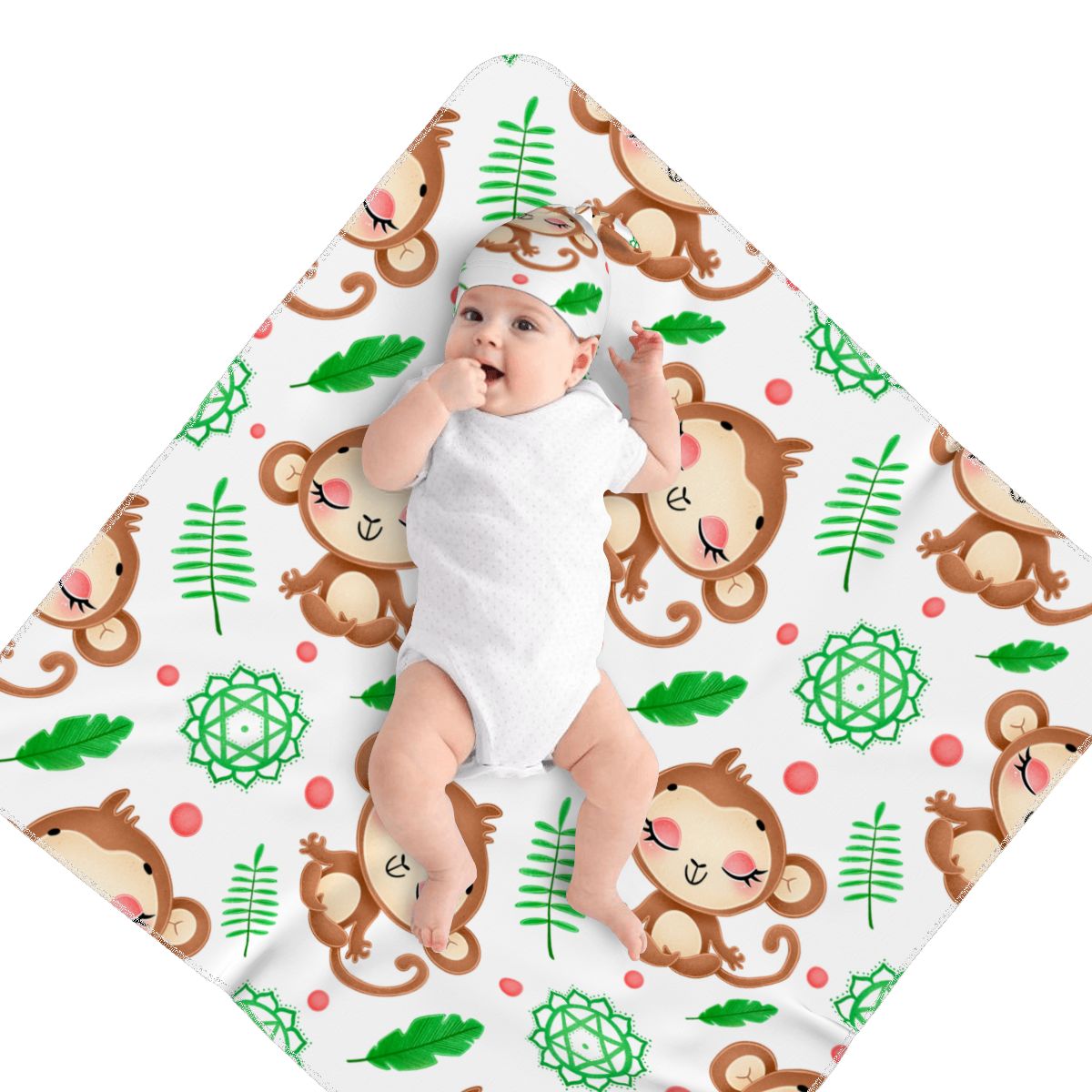 Baby Swaddle Blanket & Beanie Hat Set